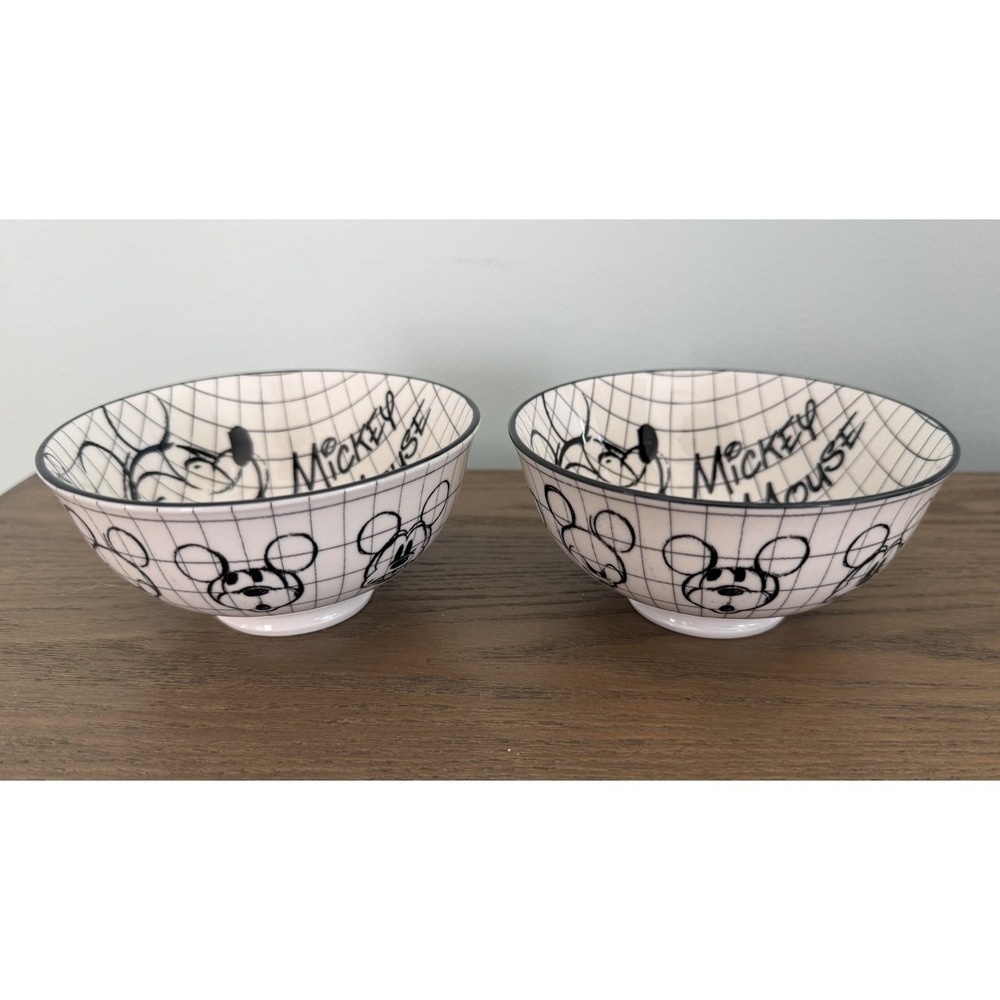 Disney Mickey Mouse Sketch Book Small Soup Cereal‎ Rice Bowls (Lot of 2) New